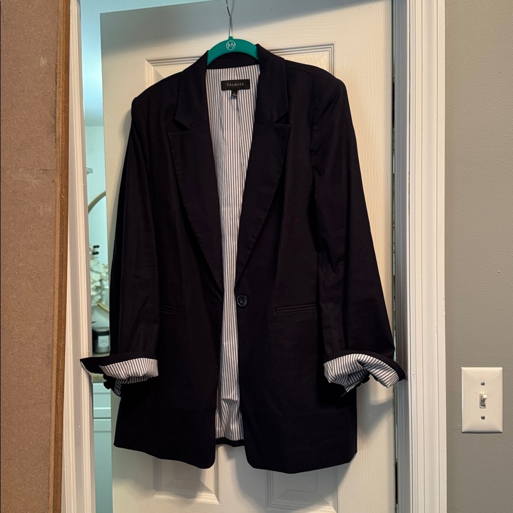 Talbots Navy Blazer with Striped Lining